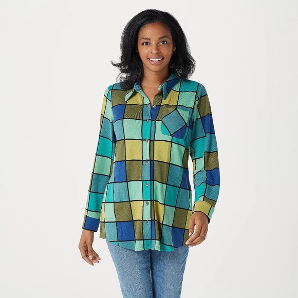 Denim&Co Tops - Women's Petite Heavenly Jersey Button-Front Tunic